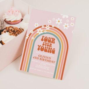 Four Ever Young madeliefje regenboog 4de verjaarda Kaart