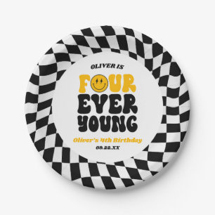 Four Ever Young Retro Fourth 4de Verjaardagsfeestj Papieren Bordje