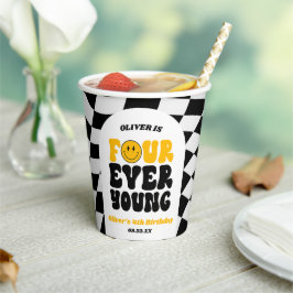 Four Ever Young Retro Fourth 4th Birthday Party Papieren Bekers