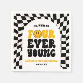 Four Ever Young Retro Fourth 4th Birthday Party Servet