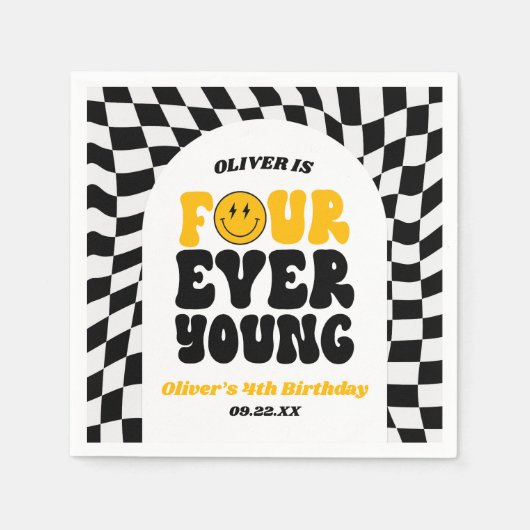 Four Ever Young Retro Fourth 4th Birthday Party Servet (Voorkant)