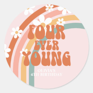 Four Ever Young Retro regenboog 4de verjaardag Ronde Sticker