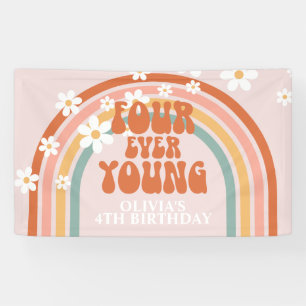 Four Ever Young Retro Regenboog Madelief Verjaarda Spandoek