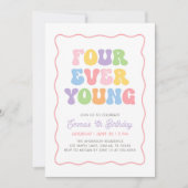 Four Ever Young Roze Gingham Meisjes 4e Verjaardag Kaart (Voorkant)