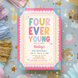 Four Ever Young Whimsical Girl 4de verjaardagsfees Kaart