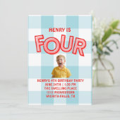 FOUR fourth birthday invitation for boys Kaart (Staand voorkant)