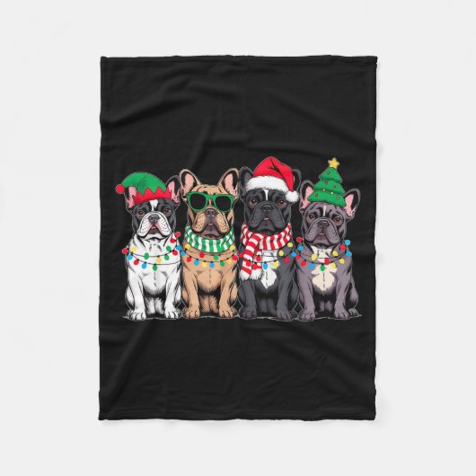 Four French Bulldog Dogs Christmas Funny Santa Rei Fleece Deken (Voorkant)
