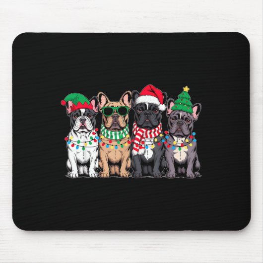 Four French Bulldog Dogs Christmas Funny Santa Rei Muismat (Voorkant)