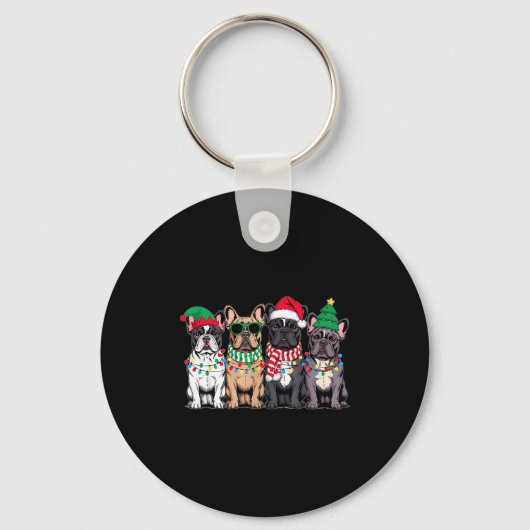 Four French Bulldog Dogs Christmas Funny Santa Rei Sleutelhanger (Voorkant)