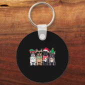 Four French Bulldog Dogs Christmas Funny Santa Rei Sleutelhanger (Voorkant)
