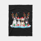 Four French Bulldog Dogs Christmas Light Reindeer  Fleece Deken (Voorkant)
