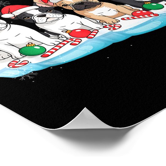 Four French Bulldog Dogs Christmas Light Reindeer  Poster (Hoek)