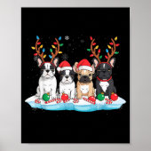 Four French Bulldog Dogs Christmas Light Reindeer  Poster (Voorkant)