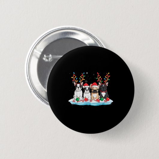 Four French Bulldog Dogs Christmas Light Reindeer  Ronde Button 5,7 Cm (Voorkant /achterkant)