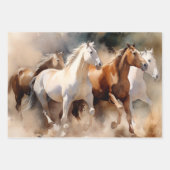“Four Galloping Mustangs” Stof western waterverfsc Inpakpapier Vel (Voorkant 3)