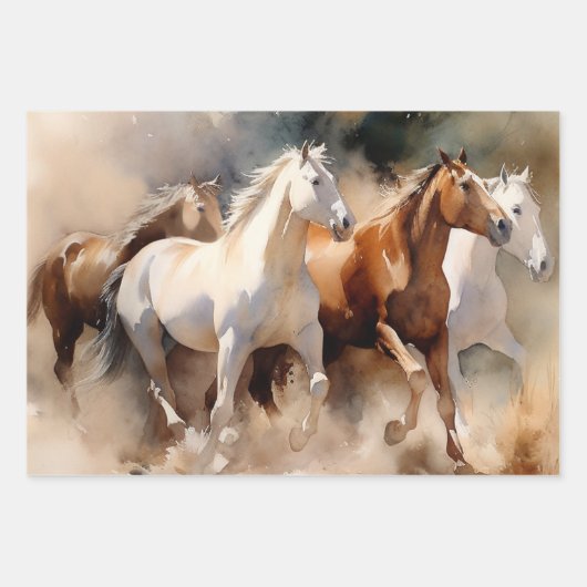 "Four Galloping Mustangs" stoffige Westerne Waterv Inpakpapier Vel (Voorkant 3)
