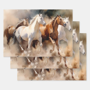 "Four Galloping Mustangs" stoffige Westerne Waterv Inpakpapier Vel