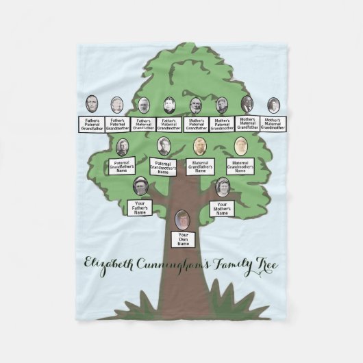 Four Generation Oval Photo Family Tree Drawing Fleece Deken (Voorkant)