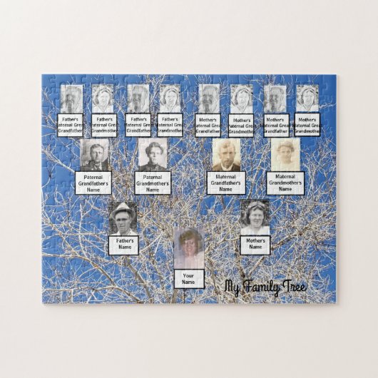 Four Generation Winter Family Tree Photos Puzzle Legpuzzel (Horizontaal)