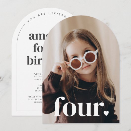 Four Heart Arched Foto 4e Verjaardag Kaart (Voorkant / Achterkant)