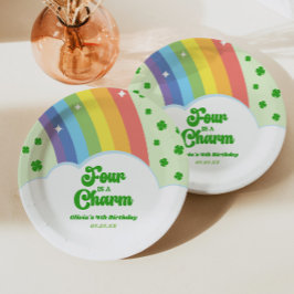 Four Is A Charm Regenboog 4e Verjaardagsfeestje Papieren Bordje