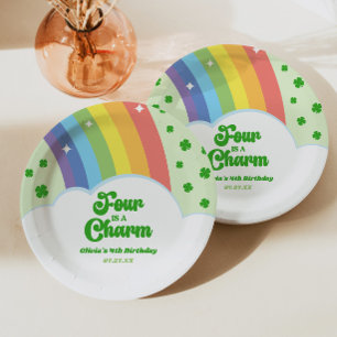 Four Is A Charm Regenboog 4e Verjaardagsfeestje Papieren Bordje