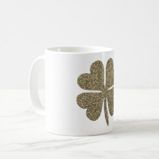 Four Leaf Clover Good Luck Symbool Goud en Wit Koffiemok (Voorkant links)