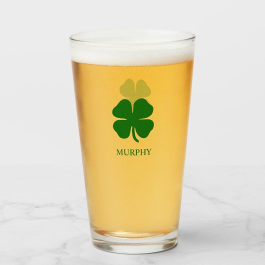 Four Leaf Clover Green Iers gepersonaliseerd bier Glas (Voorkant gevuld)