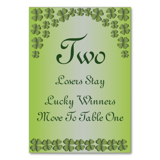 Four Leaf Clover Lucky Irish Table Kaart #2 (Achterkant)