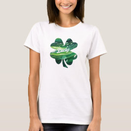 Four Leaf Clover Lucky Watercolor Shamrock Graphic T-shirt