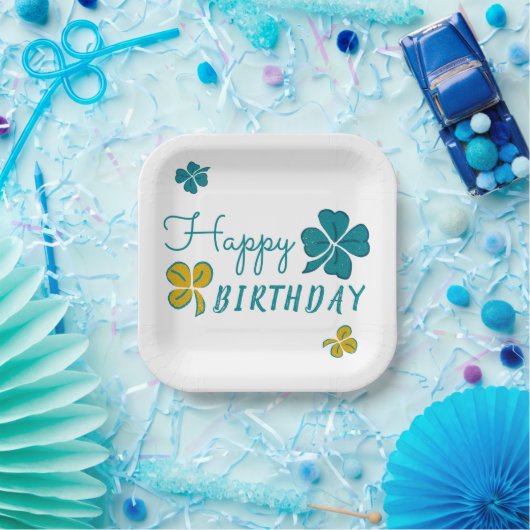 Four Leaf Clover Shamrock Gelukkige Verjaardag Papieren Bordje (Feest)