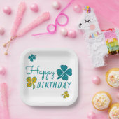 Four Leaf Clover Shamrock Gelukkige Verjaardag Papieren Bordje (Feest)
