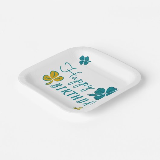 Four Leaf Clover Shamrock Gelukkige Verjaardag Papieren Bordje (Gebogen)