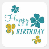 Four Leaf Clover Shamrock Gelukkige Verjaardag Vierkante Sticker (Voorkant)