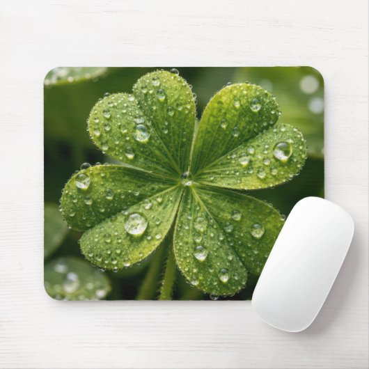 Four-leaf Clover With Raindrops Muismat (Met muis)
