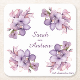 Four Lilah Flower: Gepersonaliseerde bruiloft Onde Kartonnen Onderzetters