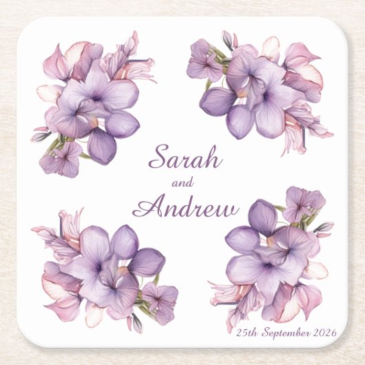 Four Lilah Flower: Gepersonaliseerde bruiloft Onde Kartonnen Onderzetters (Voorkant)
