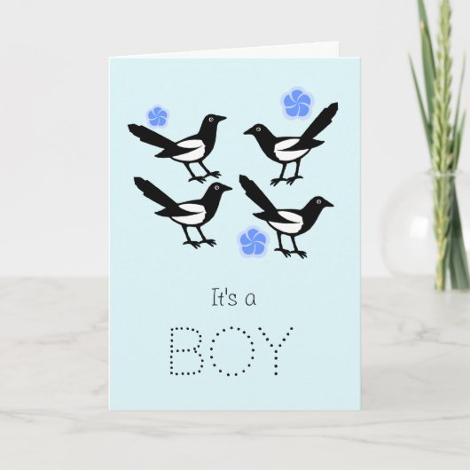 Four magpies baby it's a boy new baby card kaart (Voorkant)