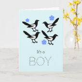 Four magpies baby it's a boy new baby card kaart (Gele Bloem)