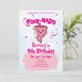 Four-Nado Pink Tornado 4th Birthday Kaart (Staand voorkant)