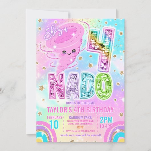 Four Nado Rainbow Glitter 4de verjaardagsfeestje  Kaart (Voorkant)