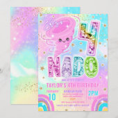 Four Nado Rainbow Glitter 4de verjaardagsfeestje  Kaart (Voorkant / Achterkant)