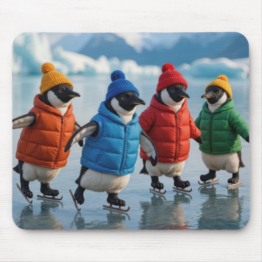 Four Penguins Ice Skating On Arctic Lake Muismat (Voorkant)