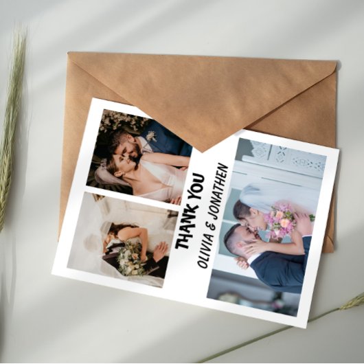 Four Photo Collage Wedding Thank You Notitiekaartje