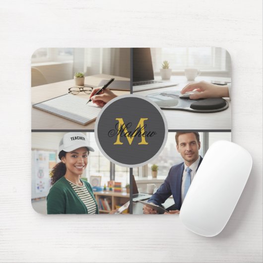 Four Photo Monogram Personalized Mouse Pad Muismat (Met muis)