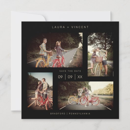 Four Photos Minimalist Modern Collage Wedding Save The Date (Voorkant)