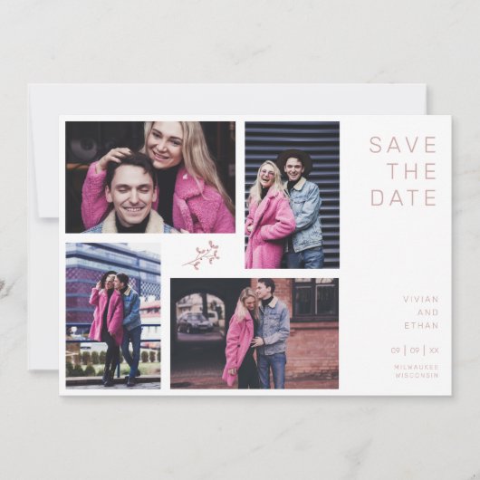 Four Photos Modern Minimalist Collage Wedding Save The Date (Voorkant)
