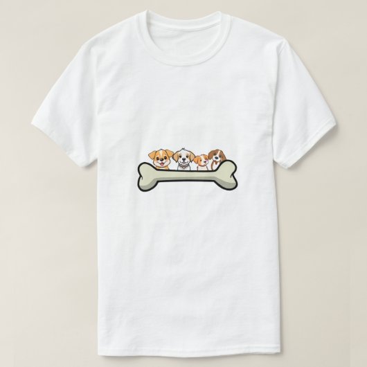 Four Playful Pups with Bones design T-shirt (Design voorkant)