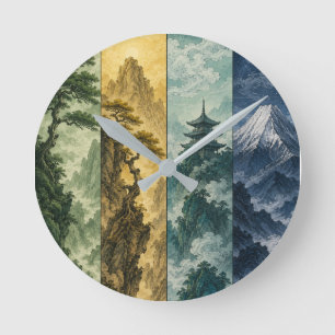 Four Seasons Mountain Japans Inkt Landschap Ronde Klok