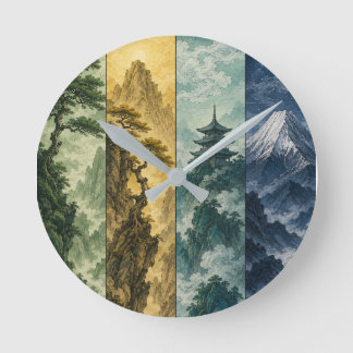 Four Seasons Mountain | Japans Inkt Landschap Ronde Klok
